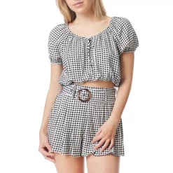 Juniors' WallFlower Puff Sleeve Crop Top -Teens shop 5556928 Black Gingham