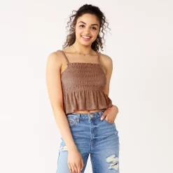 Juniors' SO® Ruffled Smocked Tank -Teens shop 5557460 Cocoa Smoothie