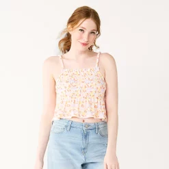 Juniors' SO® Ruffled Smocked Tank -Teens shop 5557460 Cream Multi Floral