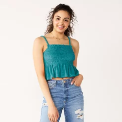 Juniors' SO® Ruffled Smocked Tank -Teens shop 5557460 Dynasty Aqua