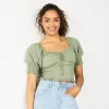 Juniors' SO® Cropped Tie-Front Puff Top