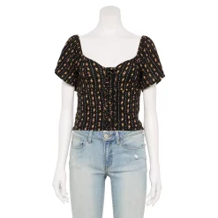 Juniors' SO® Front Lace-Up Cropped Top -Teens shop 5559824 Black Floral