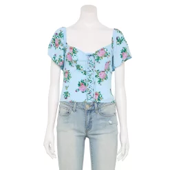 Juniors' SO® Front Lace-Up Cropped Top -Teens shop 5559824 Blue Floral