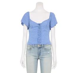 Juniors' SO® Front Lace-Up Cropped Top -Teens shop 5559824 Blue Mini Plaid
