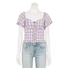 Juniors' SO® Front Lace-Up Cropped Top -Teens shop 5559824 Purple Plaid