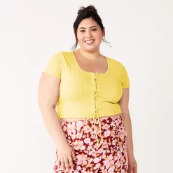 Juniors' Plus Size SO® Cropped Front Lace-Up Top -Teens shop 5561249 Luminous Yellow