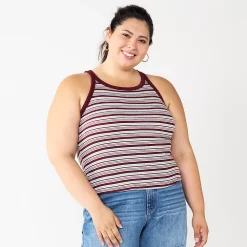 Juniors' Plus Size SO® Striped Varsity Tank -Teens shop 5563024 Berry Stripe