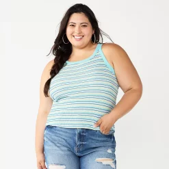 Juniors' Plus Size SO® Striped Varsity Tank