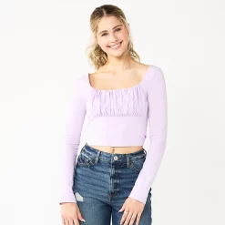 Juniors' SO® Ruched Solid Crop Top -Teens shop 5568479 Larue Lavender