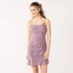 Juniors' SO® Flounce Hem Gauze Mini Dress -Teens shop 5571539 Purple Foral
