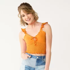 Juniors' SO® Smocked Front-Tie Tank Top -Teens shop 5572845 Brassy Gold