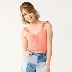 Juniors' SO® Smocked Front-Tie Tank Top -Teens shop 5572845 Coral Shore