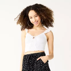 Juniors' SO® Smocked Front-Tie Tank Top -Teens shop 5572845 Modern White