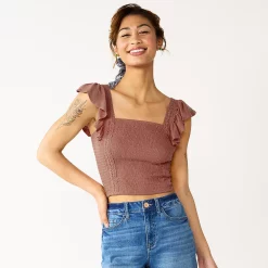 Juniors' SO® Crochet Trim Smocked Top