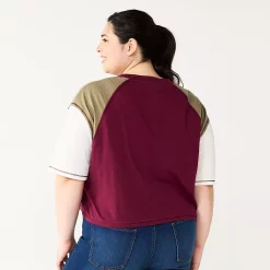 Juniors' Plus Size SO® Short Sleeve Raglan Varsity Tee -Teens shop 5573749 ALT