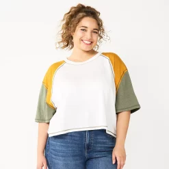 Juniors' Plus Size SO® Short Sleeve Raglan Varsity Tee -Teens shop 5573749 Coconut White