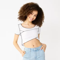 Juniors' SO® Cropped Contrast Seam Top -Teens shop 5579383 White