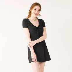 Juniors' SO® Cinched Front Fit & Flare Peasant Dress -Teens shop 5584010 Black Luxe
