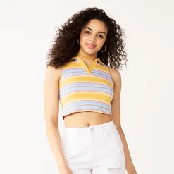 Juniors' SO® Collared Cropped Polo Tank -Teens shop 5585480 Blue Gold Stripe