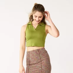 Juniors' SO® Collared Cropped Polo Tank -Teens shop 5585480 Exotic Olive