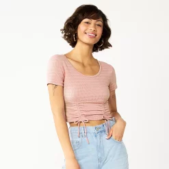 Juniors' SO® Cinch Front Cropped Top 16 Juniors' SO® Cinch Front Cropped Top -Teens shop 5585498 Pink Lychee