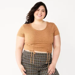 Juniors' Plus Size SO® Cinch Front Cropped Top -Teens shop 5585499 Copper Rose