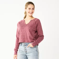 Juniors' SO® Solid Cropped Long Sleeve Top -Teens shop 5585754 Berry Magnolia