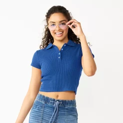 Juniors' SO® Ribbed Cropped Polo -Teens shop 5585810 Hendrix Blue