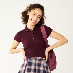 Juniors' SO® Ribbed Cropped Polo -Teens shop 5585810 Magma