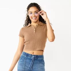 Juniors' SO® Ribbed Cropped Polo -Teens shop 5585810 Tahu Tan