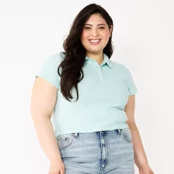 Juniors' Plus Size SO® Ribbed Cropped Polo -Teens shop 5586912 Hush Turq
