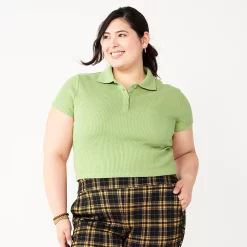 Juniors' Plus Size SO® Ribbed Cropped Polo -Teens shop 5586912 Lennon Green