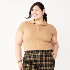 Juniors' Plus Size SO® Ribbed Cropped Polo -Teens shop 5586912 Tahu Tan