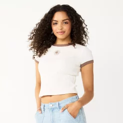 Juniors' SO® Cropped Ribbed Ringer Tee -Teens shop 5588525 Cream Sun
