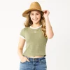 Juniors' SO® Cropped Ribbed Ringer Tee -Teens shop 5588525 Green Peace Sign