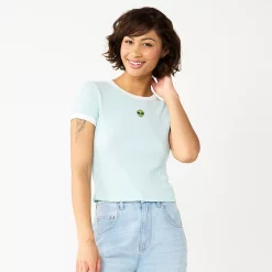 Juniors' SO® Cropped Ribbed Ringer Tee -Teens shop 5588525 Teal Alien