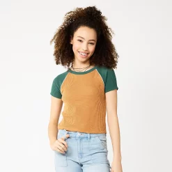 Juniors' SO® Cropped Raglan Tee -Teens shop 5588527 Cedar Brown