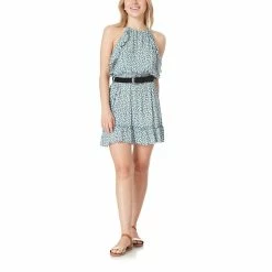 Juniors' WallFlower Belted Ruffled Print Mini Halter Dress -Teens shop 5598746 Green Floral