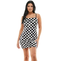 Juniors' Lily Rose Sequined Checker Bodycon Mini Dress