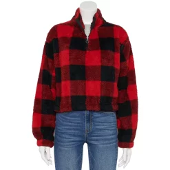 Juniors' SO® Sherpa Quarter-Zip Pullover 23 Juniors' SO® Sherpa Quarter-Zip Pullover -Teens shop 5609880 Black Red Plaid