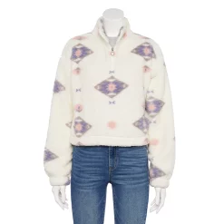 Juniors' SO® Sherpa Quarter-Zip Pullover 22 Juniors' SO® Sherpa Quarter-Zip Pullover -Teens shop 5609880 White Purple Geo