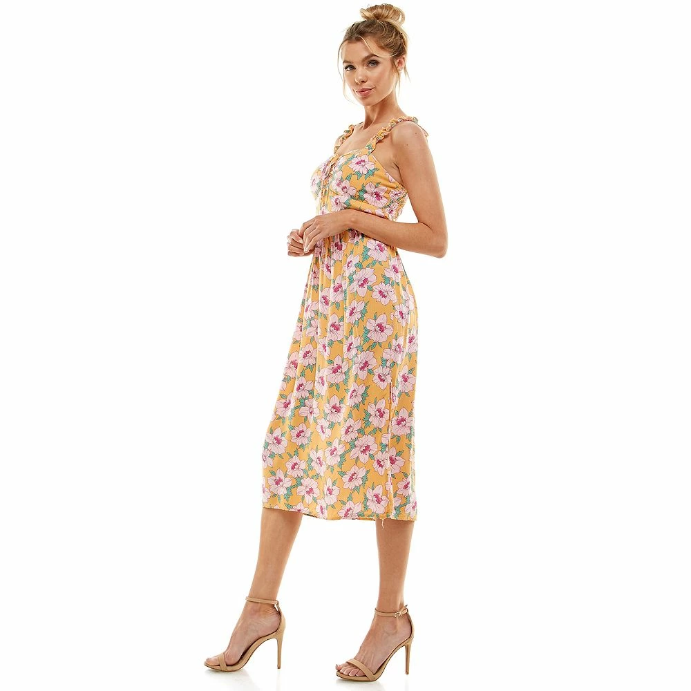 Juniors' As U Wish Shirred Cinch Front Midi Dress 5 Juniors' As U Wish Shirred Cinch Front Midi Dress - Image 3