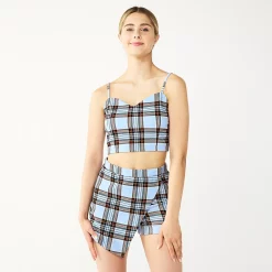 Juniors' Almost Famous Asymmetrical Skort & Cami Plaid Set