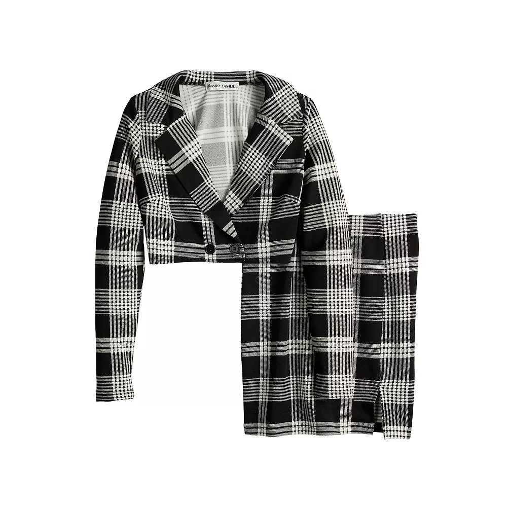 Juniors' Almost Famous Plaid Mini Skirt and Cropped Button-Front Shirt Set 5 Juniors' Almost Famous Plaid Mini Skirt and Cropped Button-Front Shirt Set - Image 3