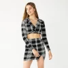Juniors' Almost Famous Plaid Mini Skirt and Cropped Button-Front Shirt Set