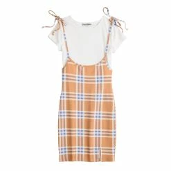 Juniors' Almost Famous Short Sleeve Tee & Plaid Pinafore Dress Set -Teens shop 5627133 ALT5