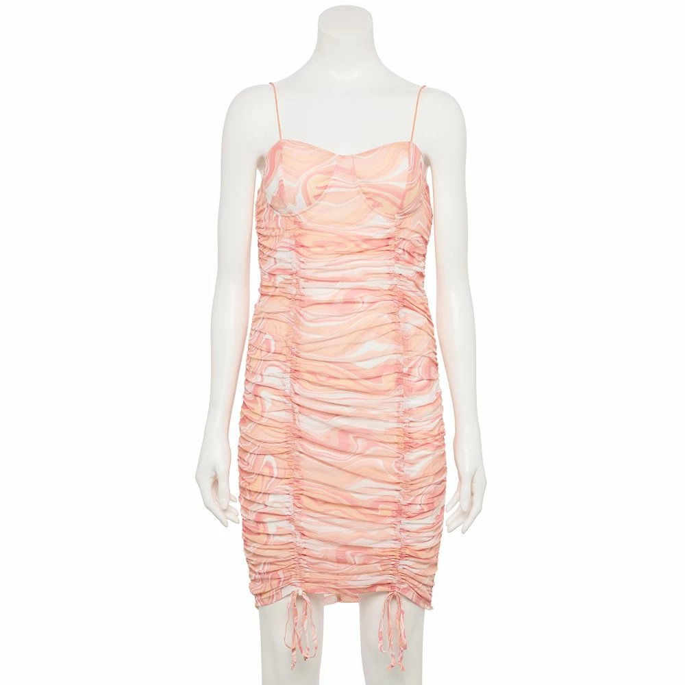 Juniors' Almost Famous Ruched Tie-Hem Print Dress 4 Juniors' Almost Famous Ruched Tie-Hem Print Dress - Image 2