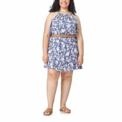 Juniors' Plus Size WallFlower Belted Ruffled Halter Print Dress -Teens shop 5634585 Blue Floral
