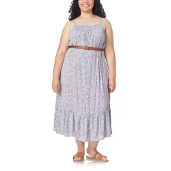 Juniors' WallFlower Belted Ruffled Peasant Maxi Dress -Teens shop 5634586 Light Blue Floral