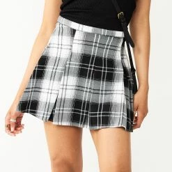 Juniors' SO® Pleated High-Rise Mini Skirt -Teens shop 5636560 Black Grey Plaid